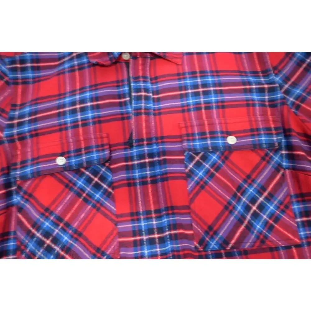J Crew 3/4 Zip Flannel Camp Shirt Mercantile Plaid Long Sleeve Mens Sz Medium‎